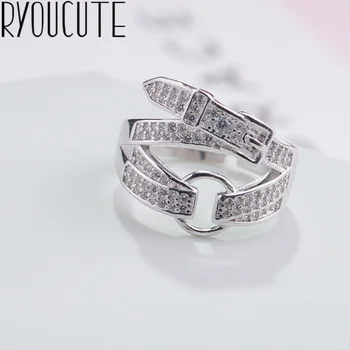 

Bijoux Fashion Real Silver Color Zircon Belt Rings for Women Boho Adjustable Antique Rings Anillos