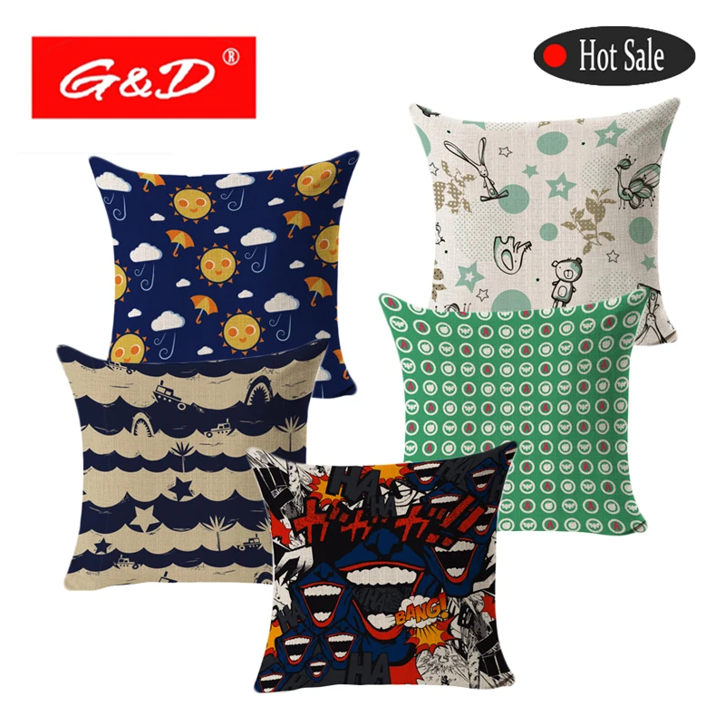 Geometric Animal Cushion Covers Cute Interesting Hand-painted Elephant Dinosaur For Sofa Car Waist Pillow | Дом и сад