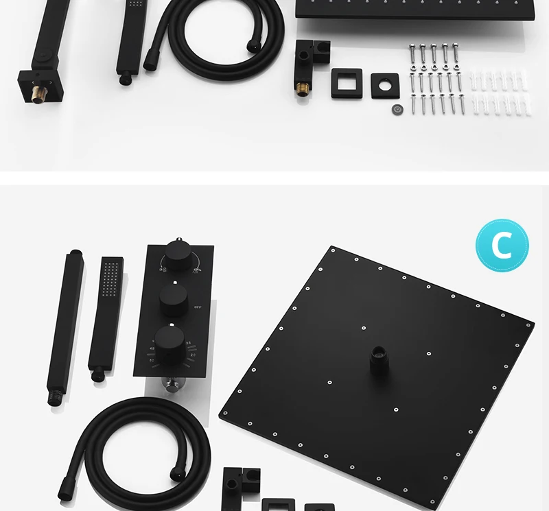 Luxury Thermostat 16 inch Shower System LCD Touch Screen Digital Display Black Large Shower Set 180 Degree Rotating Lower Faucet (27)