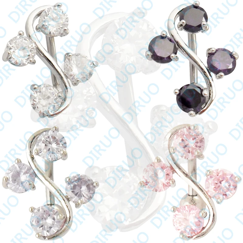 ELEGANT 4 GEM VINE REVERSE BELLY NAVEL RING Navel Belly Rings Body