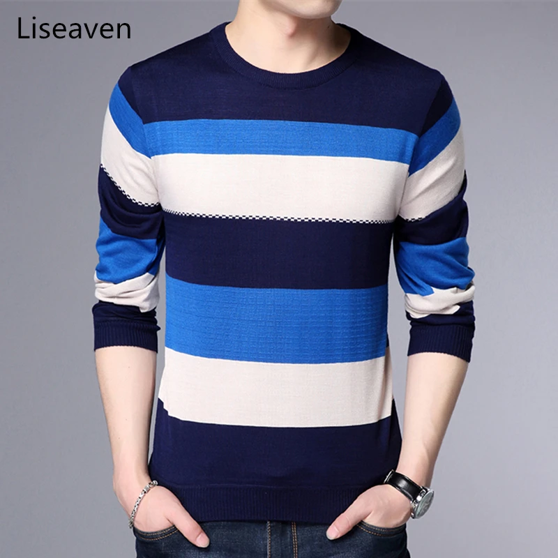 Liseaven Men's Striped Sweater Men Pullovers O Neck Pull
