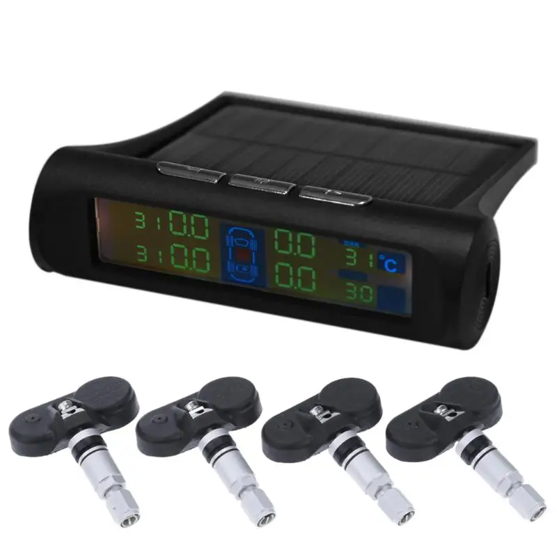 Car Tire Pressure Monitoring Intelligent System Solar Power Wireless font b TPMS b font Digital LCD