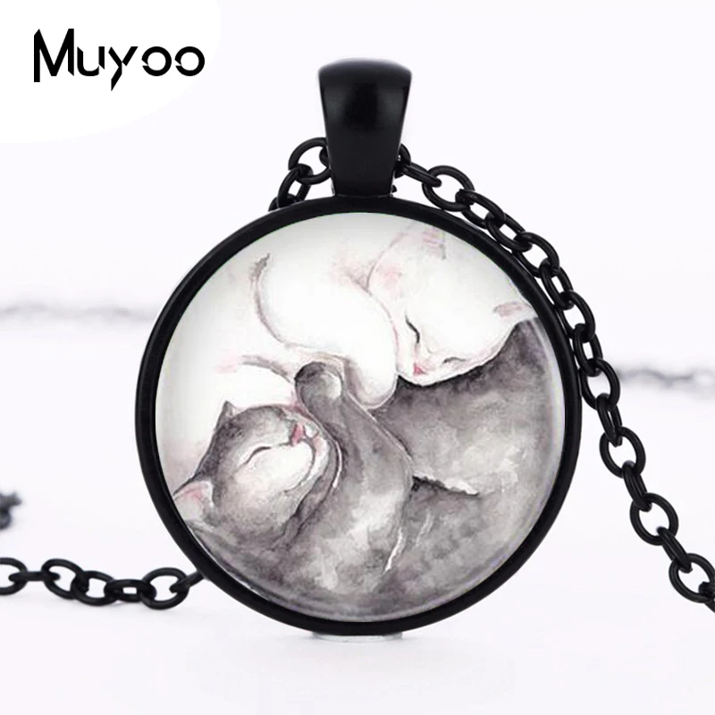 Женское винтажное ожерелье Yin Yang черная длинная цепочка с кулоном и котом HZ1|cat