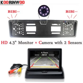 

Koorinwoo Wireless Car European License Plate Frame Parking System Car Reversing Camera 2 Sensors Radars Car Monitor Parktronic