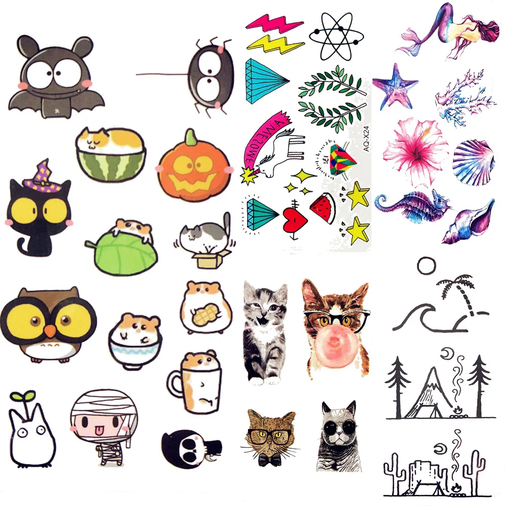 

Watercolor Cartoon Gadgets Temporary Tattoo Cute Yellow Pimpkin Kid Hand Tattoo Sticker Body Arm Art Flash Fake Tatoos Children
