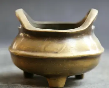 

4.3" Collect Chinese Buddhism Brass Gild Tripodal Binaural Incense Burner Censer