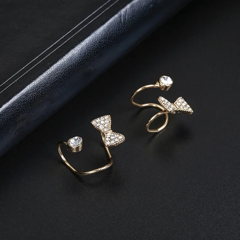 

2019 Korean Style Crystal Bowknot Ear Clip on Earrings Without Piercing for Girls Party Sweet No Hole Earring Jewelry Wholesale