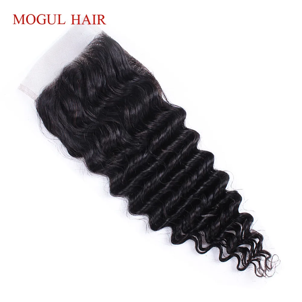 MOGUL HAIR Deep Wave 4*4 Lace Closure Natural Color 2 Color 4 Dark Brown 1B 27 Ombre Honey Blonde Indian Non Remy Human Hair