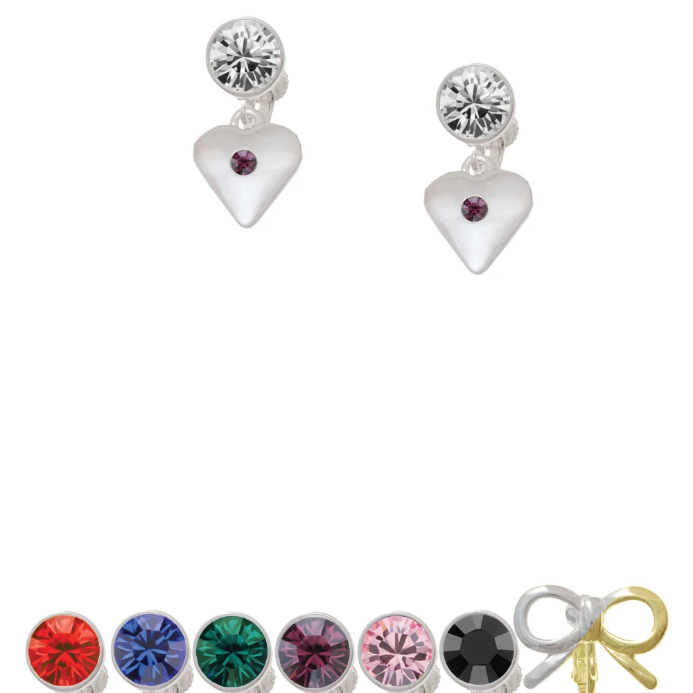 Large February - Purple Crystal Heart Crystal Clip On Earrings