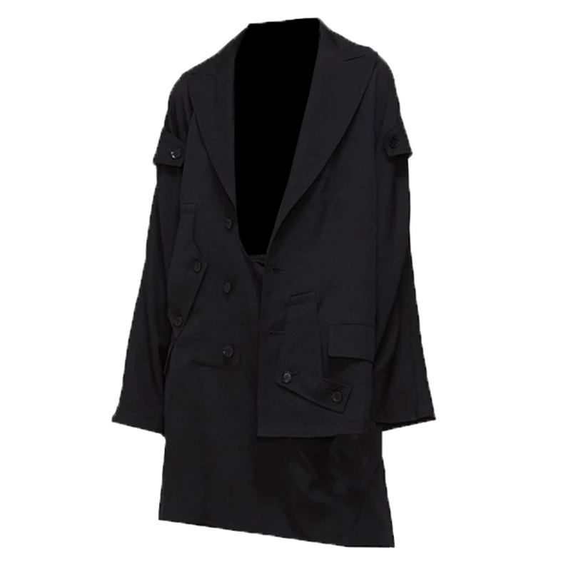 S~ 5XL! Новая мужская одежда мода GD Асимметричные Длинные нейтральные ветровки сшитые размера плюс ветровки Костюмы - Цвет: Black