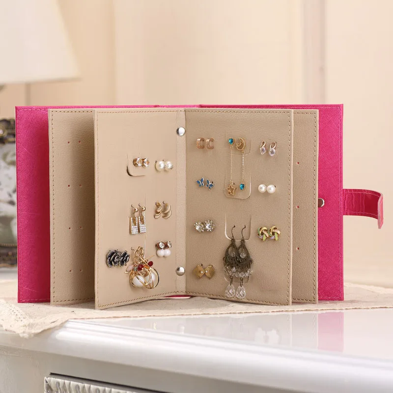

PU Leather Makeup Organizers Portable Fashion Women Earrings Collection Necklace Jewelry Book Display Box Organizer Accessories