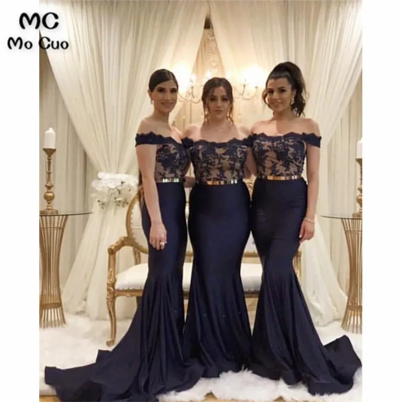 Lace Appliques Mermaid Bridesmaid Dresses With Gold Belt33