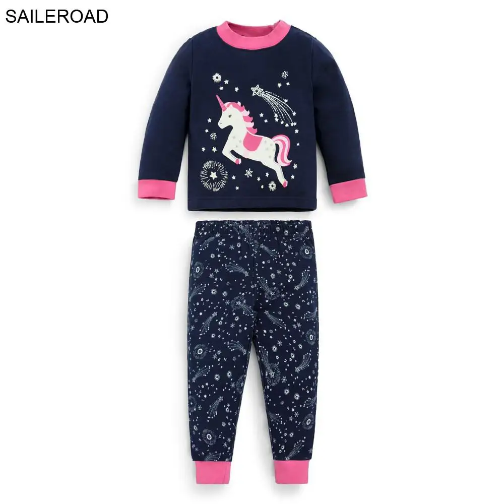SAILEROAD/Осенняя Пижама с единорогом для детей; хлопковые Пижамные комплекты с единорогом для девочек; Осенняя детская одежда для сна; одежда для сна - Цвет: 7031 same picture