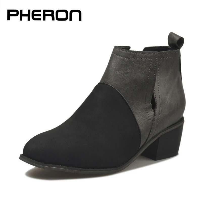 

PHERON 2019 Spring Autumn Women Butterfly-knot Chelsea Boots Slip-On Med High Heels Pointed Toe Shoes Woman
