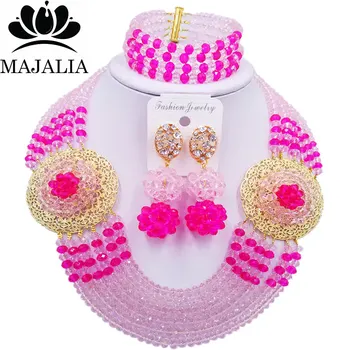 

Majalia Romantic Nigeria Wedding African Beads Jewelry Set Pink and Hot pink Crystal Necklace Bridal Jewelry Sets 6OP022
