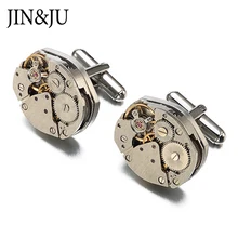 JIN&JU Jewelry Hot Sale Watch Movement Cufflinks Of Immovable Steampunk Gear Watch Mechanism Cuff Links For Mens Gemelos