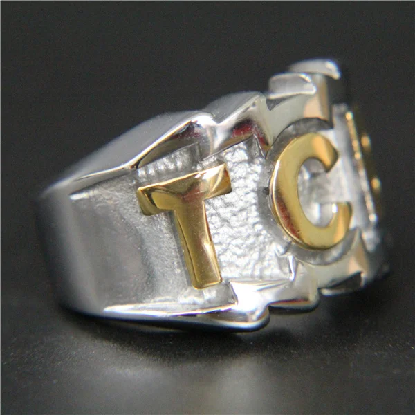 2017 Cool Big Golden TCB Ring 316L Stainless Steel Mens Fashion Motor Biker Ring 4