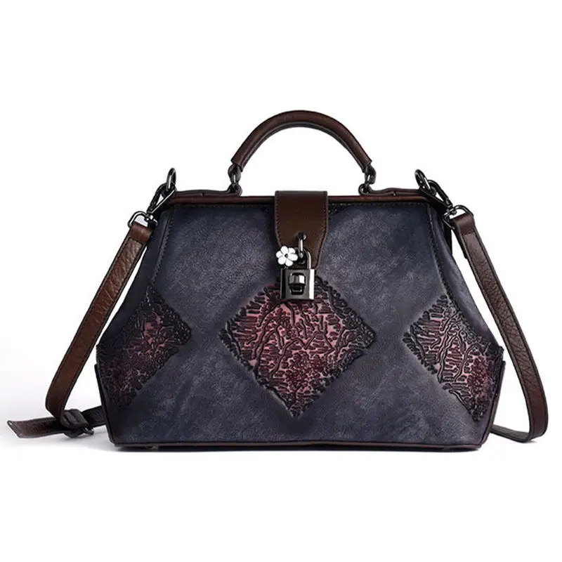 

Women Genuine Leather Messenger Top Handle Bag Embossed Bolsos mujer de marca famosa luxury handbags women shoulder bag designer