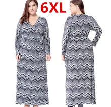 Hot Plus Taille 6XL Longue Maxi Femmes Automne Robes Profonde-V Vintage robe Boho Robe Femme Robes Verano Femmes Grand Grande Taille 6XL