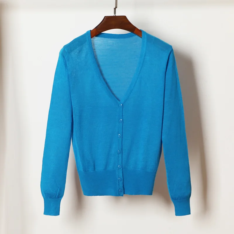 27 цветов для женщин вязаный кардиган летние тонкие короткий свитер кардиган пальто дамы плюс размеры с длинным рукавом повседневное женский то - Цвет: deep blue