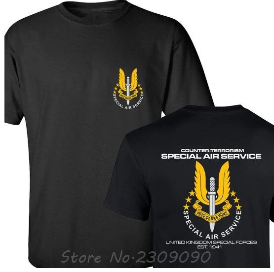 

SAS SPECIAL AIR SERVICE BRITISH ARMY UNITED KINGDOM SPECIAL FORCE SNIPER MEN'S T SHIRT BOTH SIDES PRINTED COTTON BASIC TOP TEES