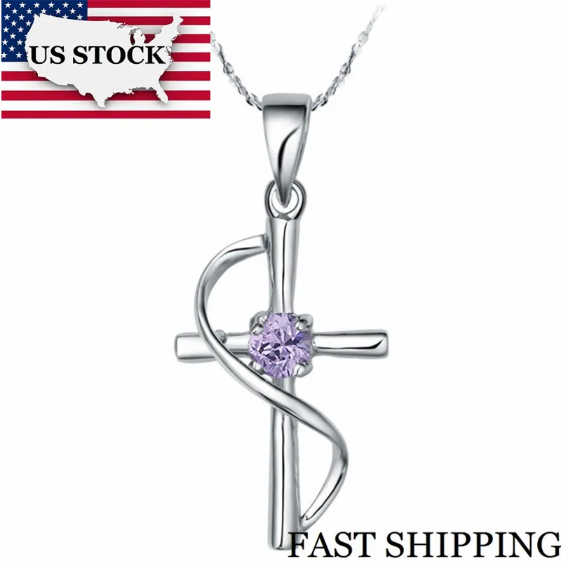 

US STOCK 15%Off Cross Necklaces Pendants Purple Suspension Chocker Necklace Women Collier Femme Accessories Anel Uloveido N050