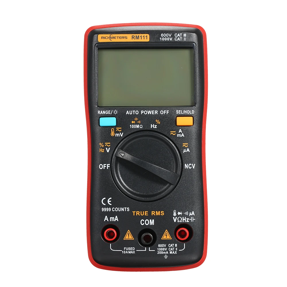 

RM111 NCV True-RMS Digital Multimeter Tester 9999 counts Auto Range Temperature Back light AC/DC Voltage Current Ammeter