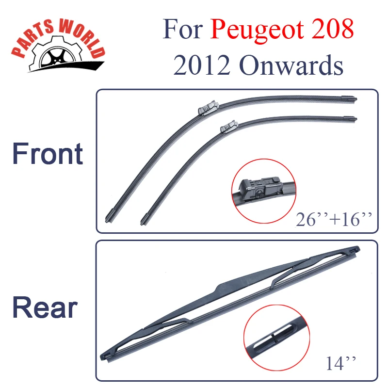 Group Rubber Front And Rear Wiper Blades For Peugeot 208 2012 Onwards.Windscreen Wipers Car