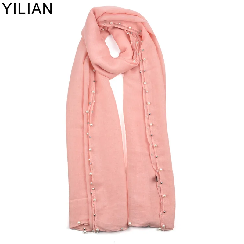 

YILIAN Brand Fashion Design Pearl Women Scarf solid color four sides with Pearl Long Elegant Lady Soft Scarves/8 Colours /SF842