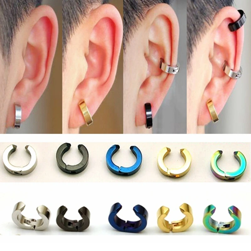 Fashion Punk fake piercing Clip Earrings For women girls Ear Cuff party steel earring female ear clips Jewelry men earrings 2019