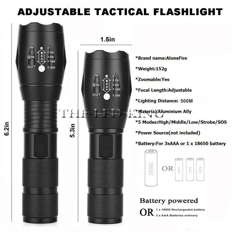 

LED Flashlight Tactical Flash light 12000 Lumens T6/L2//V6 Zoomable 5 Modes Lanterna LED Torch Flashlights For Camping By 18650