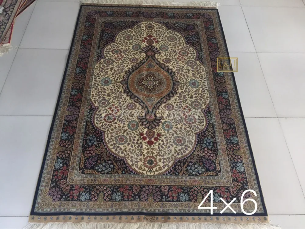 4'X6' 230 линия ручной работы Шелковый Восточный персидский ковер ручной работы шелковый ковер для украшения дома