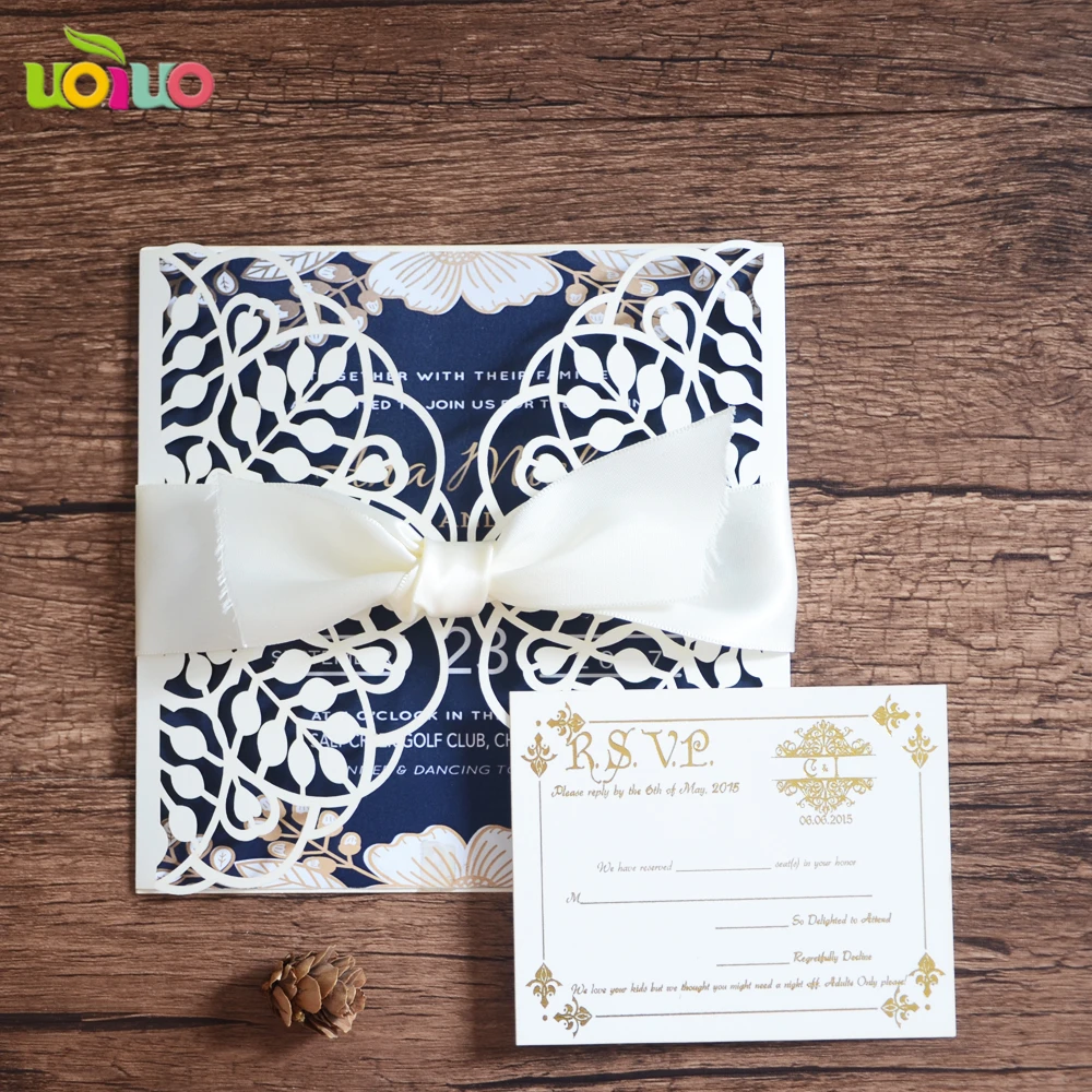 Round Leaves Elgant Wholesale - 50 Laser Cut Wedding Invitations Cards+50  Printable Inserts+50 Envelopes+50 Seals - Cards & Invitations - AliExpress