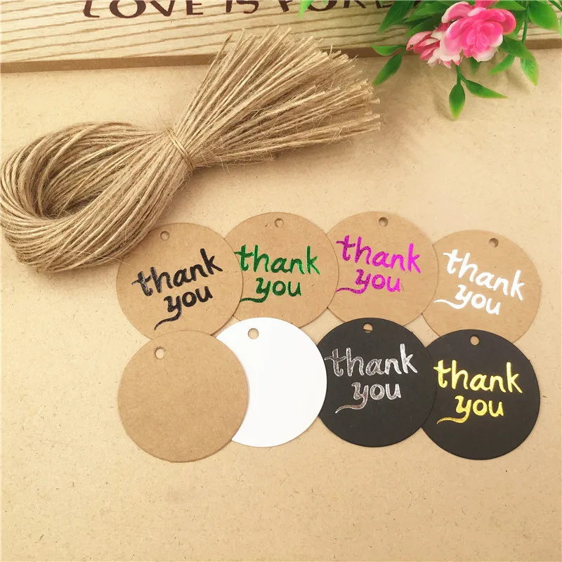 100 шт 4 см ручной работы повесить закладки спасибо подарок ярлык для свадьбы/конфеты/Детские Подарочные продукты упаковочная упаковка+ 100 шт веревка