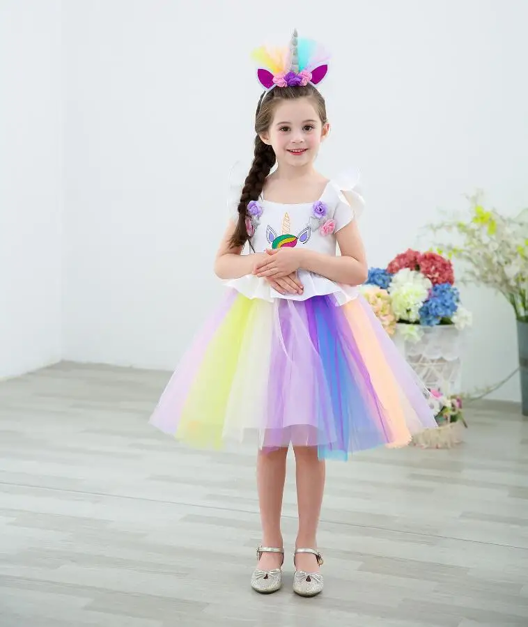 

2018 Fancy Kids Unicorn Dress for Girls Embroidery Ball Gown Baby Flower Girl Princess Dresses Cosplay Party Costumes Unicornio