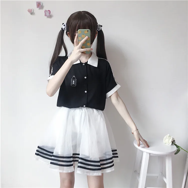 

Summer Women's 2019 Japanese Tenes Girls Set Cute Tops + Puffy Skirts Fashion Casual Sweet Two-piece Set