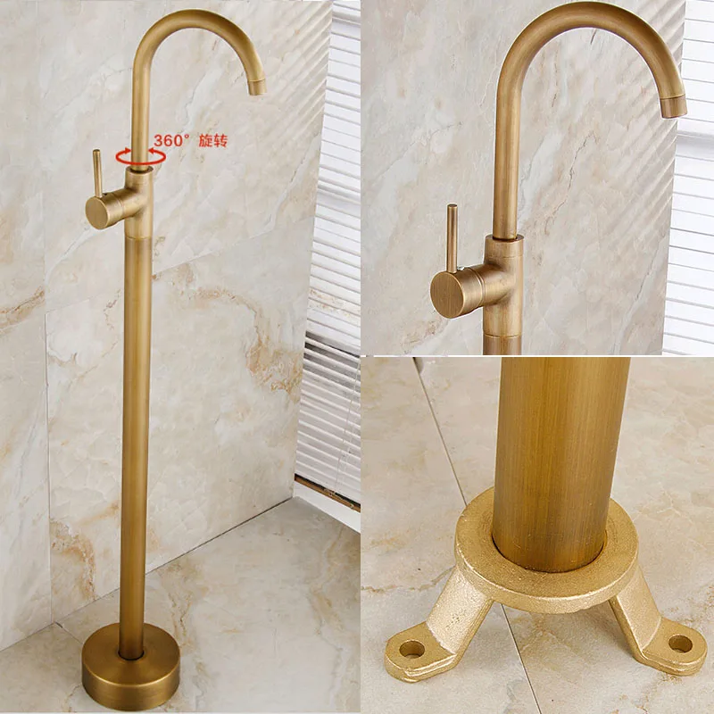Single Handle Brass Retro Bath Tub Crane Faucet Floor Mounted Bathtub