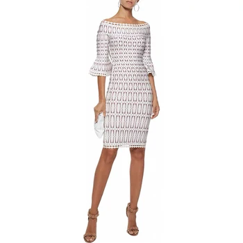 

Elegant White With Khaki Patchwork Midi Bandage Dress High Quality Rayon Long Sleeve Bodycon Wedding Party Dress Vestidos 2019