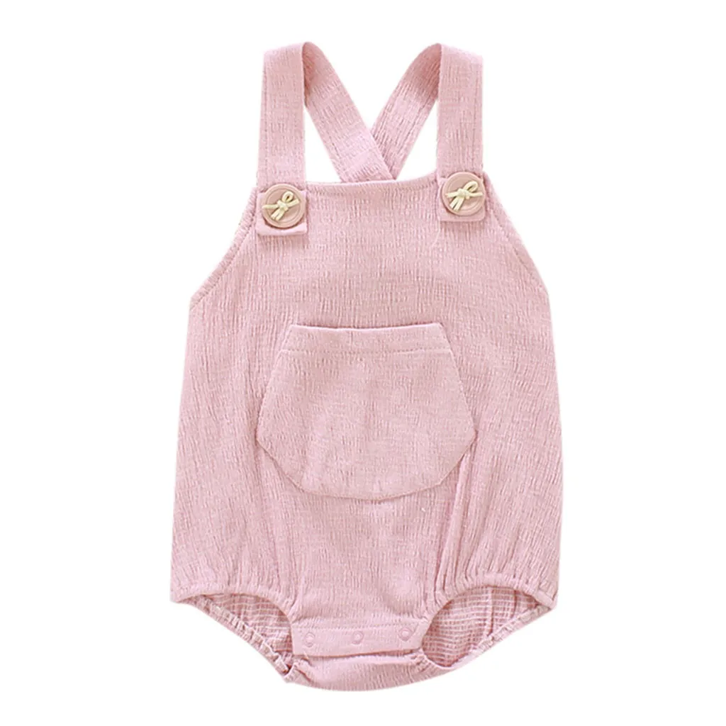 

Infant baby girl clothes romper button Kid Boy Backless Solid Suspender Romper clothes Outfits boys baby jumpsuit fashion 2019