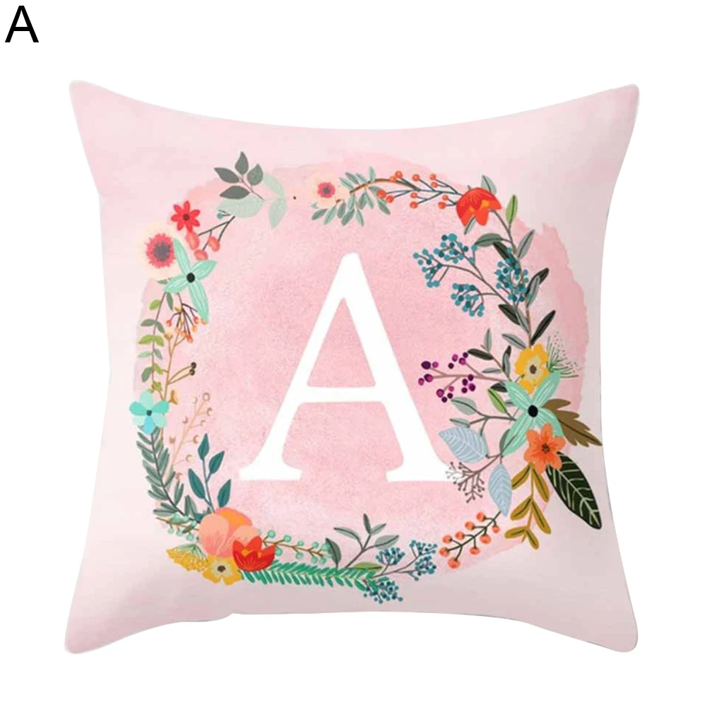 Online Fashion Style Pink A sampai Z Surat Pola Sarung Bantal Lembut Nyaman Persegi Bantal Penutup