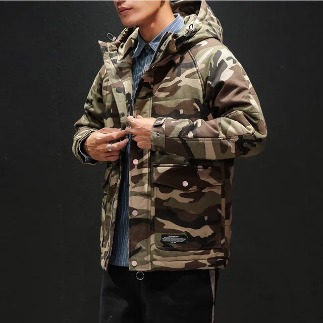 Male Camouflage Large Size Fat Cotton Jacket Men's Winter Hooded Cotton ...