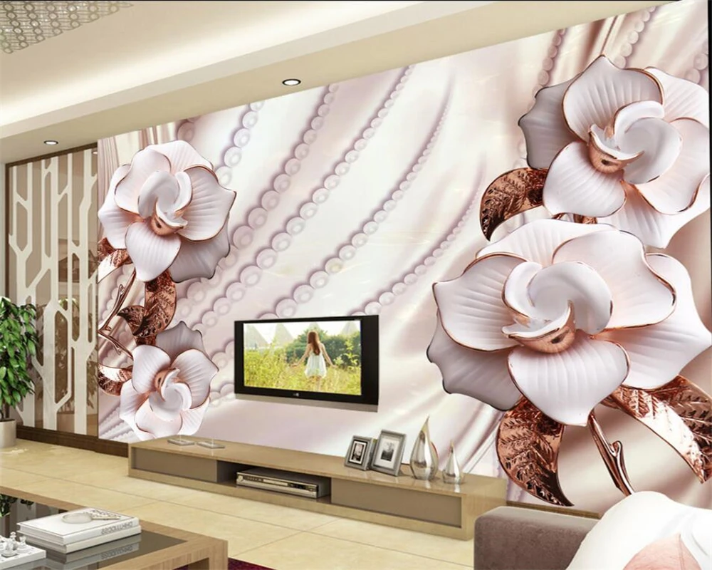 Beibehang  Relief Flower Pearl TV Wall Wall Decorative 3D Wallpaper House Decorated Living Room wallpaper for walls 3 d custom mural wallpaper 3d european three dimensional relief golden couple architectural background wall mural