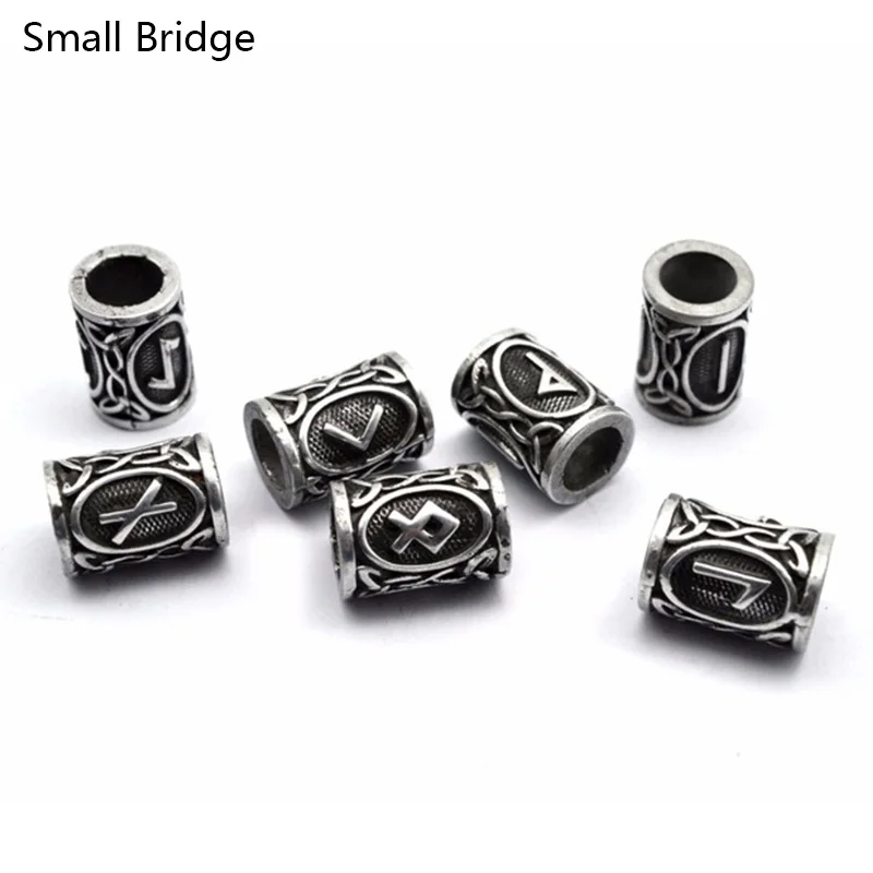 Vintage Rune Viking Beard Beads Small Hair DIY Bracelet Accessories Charm Ancient Silver Color Ring Tube Metal Beads Supply C24