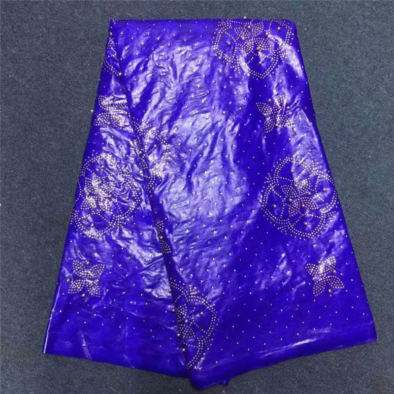 

2018Popular Nigeria Bazin Riche Fabric fashion new design brocade fabric with full stones and beads for ladies dress making
