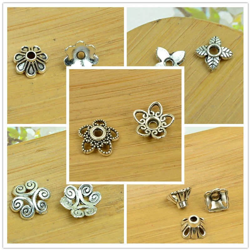

antique silver flower cap shape alloy small hole bead fit for jewelry making DIY vintage bracelet necklace accessories hot sale