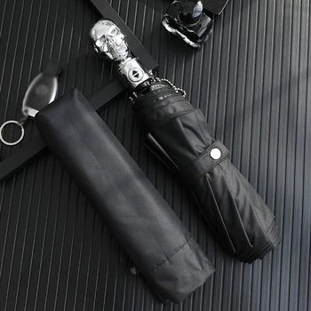 

Fully-Automatic Creative Fashion Skull Folding Umbrella Parasol For Men Business Windproof Cartoon Big Umbrella Rain Women Black