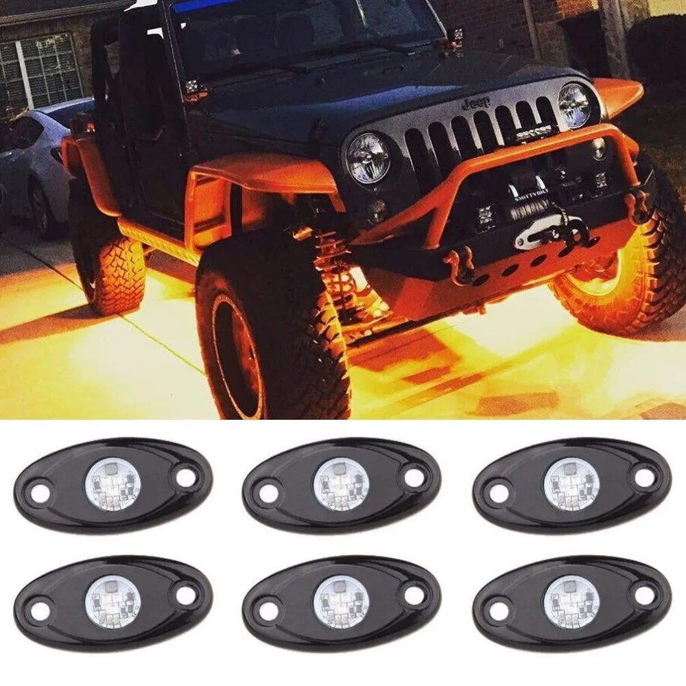 Amber LED Rock Light Kits with 6 pods Lights for Boat 4X4 Off Road Truck Car ATV SUV Yellow