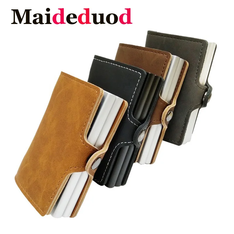 

Maideduod 2018 New Men Credit Card Holder Fashion PU Leather Metal Card Holder With RFID Card Case Automatic Money Cash Clip