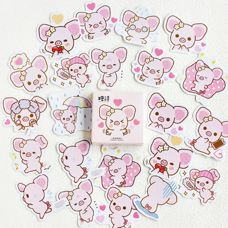 

45Pcs/box Kawaii Powder pig Mini Decoration Paper Sticker DIY Scrapbook Notebook Album Sticker Stationery Girl Stickers