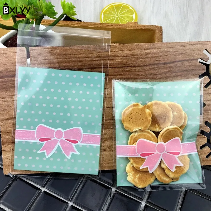 

BXLYY 100pc Bow Cookie Bag 8*10+3 Pastry Bag Candy Self-adhesive Bag Wedding Decoration Baby Shower Gift Box Birthday Party.7z